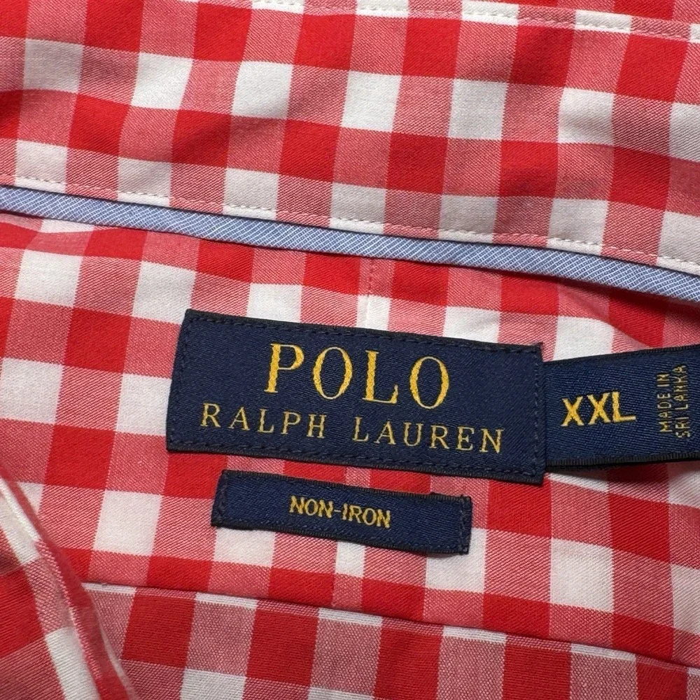 Polo Ralph Lauren Shirt XXL 2XL Non Iron Gingham Plaid Red Long Sleeve Button